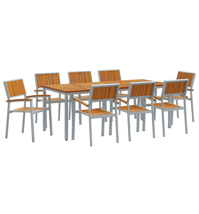 Set de jardin de 9 pièces en bois massif d'acacia et métal | Mobilier & Déco
