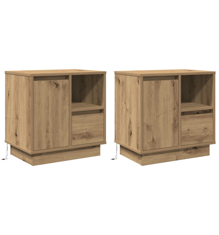 Tables de chevet avec LED 2 pcs Chêne artisanal 50x34,5x50 cm | Mobilier & Déco