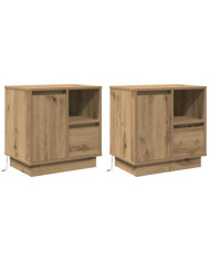 Tables de chevet avec LED 2 pcs Chêne artisanal 50x34,5x50 cm | Mobilier & Déco