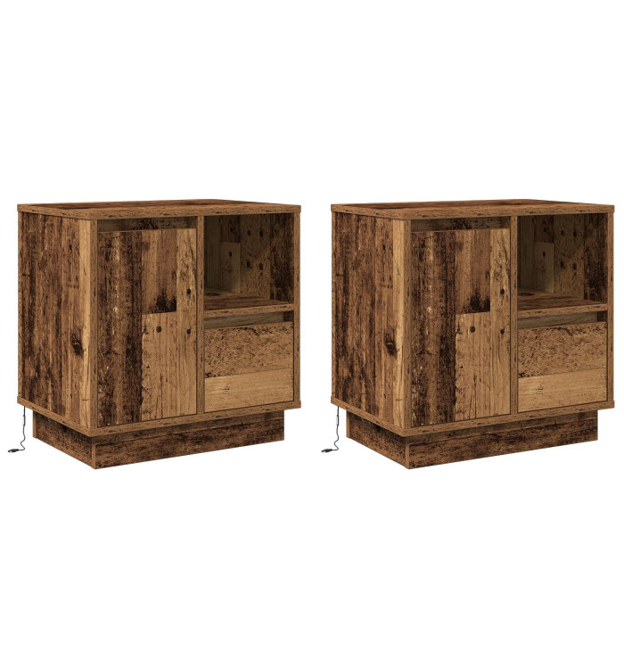 Tables de chevet avec LED 2 pcs Vieille bois 50x34,5x50 cm | Mobilier & Déco