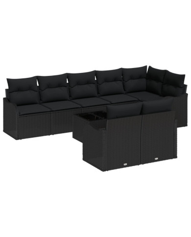 Set Canapé Jardin 9 Pièces Coussins Beige Poly Rattan, Canapé Jardin 2 Places Coussins Noir Poly Rattan | Mobilier & Déco