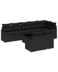 Set Canapé Jardin 9 Pièces Coussins Beige Poly Rattan, Canapé Jardin 2 Places Coussins Noir Poly Rattan | Mobilier & Déco