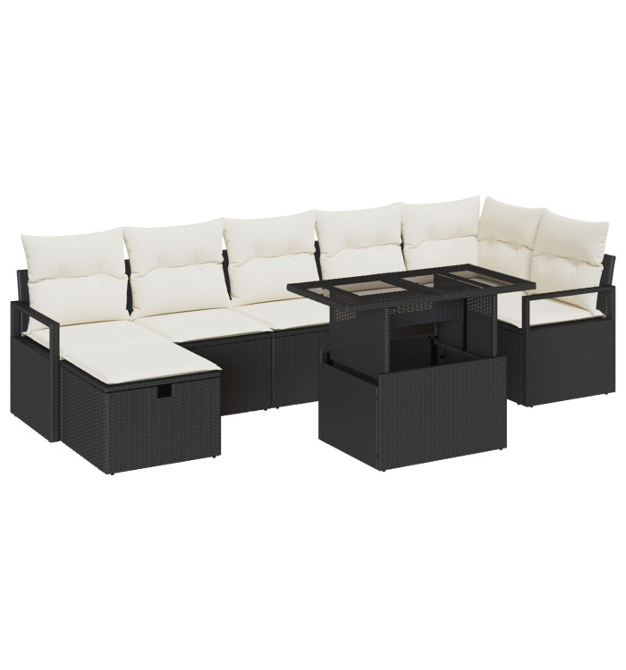 Ensemble de canapé de jardin 8 pièces avec coussins noir poly rotin, Canapé de jardin 2 places avec coussins noir poly rotin | M