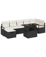 Ensemble de canapé de jardin 8 pièces avec coussins noir poly rotin, Canapé de jardin 2 places avec coussins noir poly rotin | M