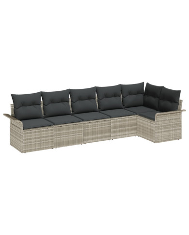 Ensemble de canapés de jardin 6 pièces avec coussins Gris clair Poly Rotin | Mobilier & Déco