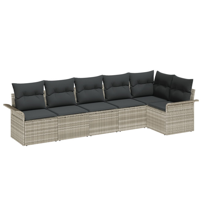 Ensemble de canapés de jardin 6 pièces avec coussins Gris clair Poly Rotin | Mobilier & Déco