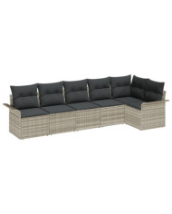 Ensemble de canapés de jardin 6 pièces avec coussins Gris clair Poly Rotin | Mobilier & Déco
