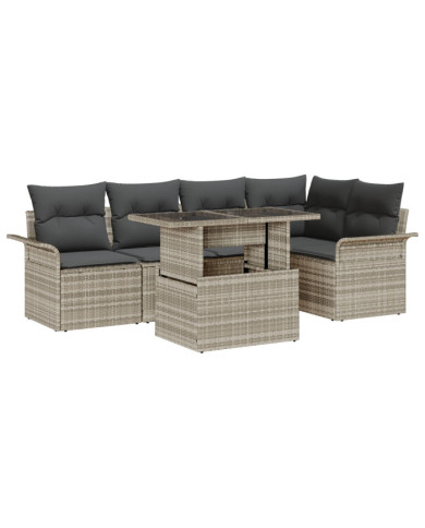 Ensemble de canapé de jardin 6 pièces avec coussins gris clair poly rotin | Mobilier & Déco