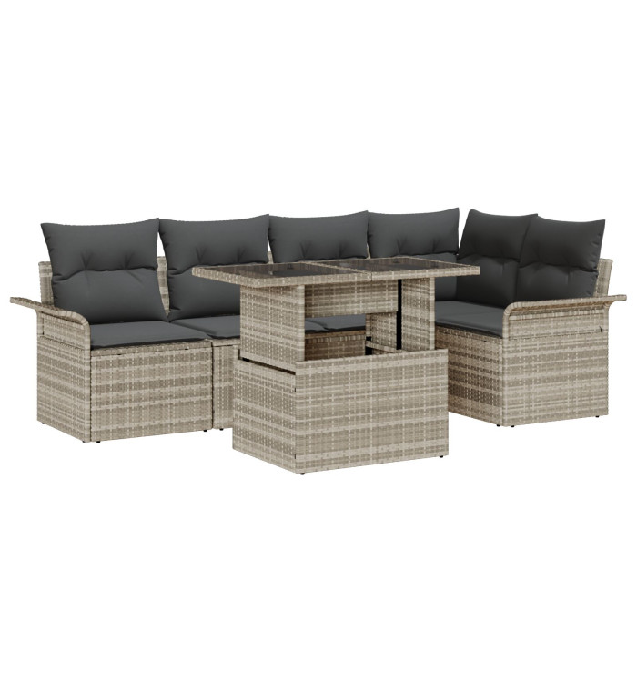 Ensemble de canapé de jardin 6 pièces avec coussins gris clair poly rotin | Mobilier & Déco