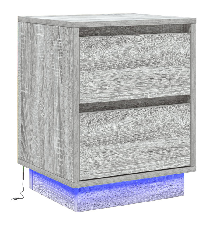 Meuble de chevet avec lumières LED Gris Sonoma 39x34,5x50 cm | Mobilier & Déco