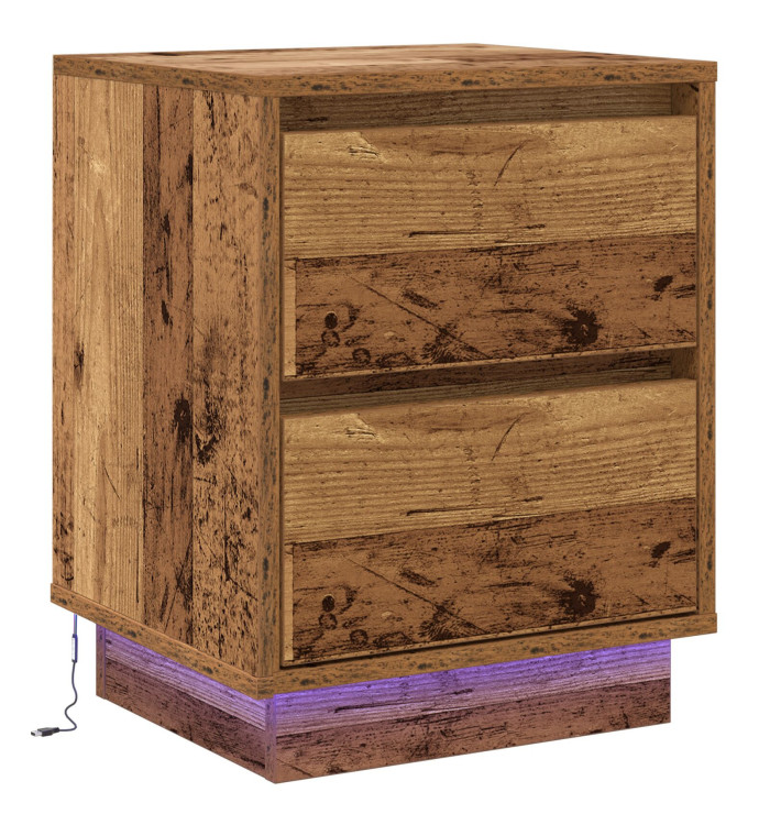 Cabinet de chevet avec lumières LED Bois ancien 39x34,5x50 cm | Mobilier & Déco