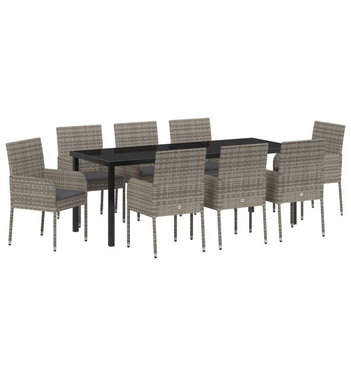 Set de 9 chaises de salle à manger de jardin avec coussins gris en poly rattan | Mobilier & Déco