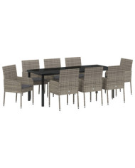 Set de 9 chaises de salle à manger de jardin avec coussins gris en poly rattan | Mobilier & Déco