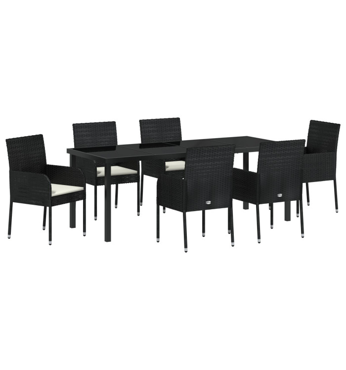 Ensemble de salle à manger de jardin 7 pièces avec coussins Noir Poly Rotin | Mobilier & Déco