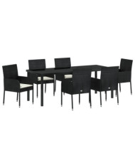 Ensemble de salle à manger de jardin 7 pièces avec coussins Noir Poly Rotin | Mobilier & Déco