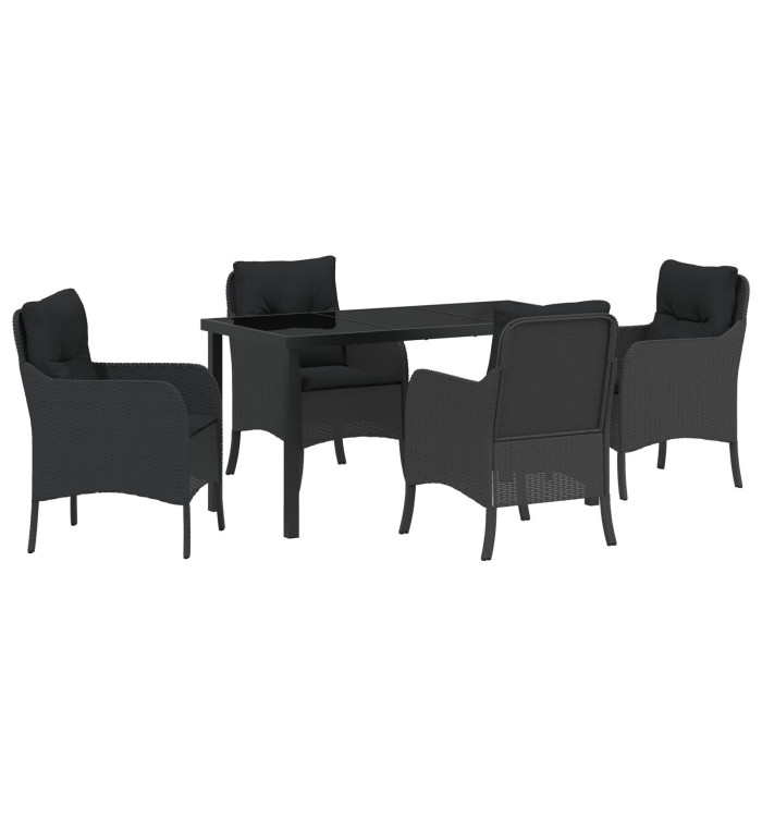 Ensemble de salle à manger de jardin 5 pièces avec coussins Noir Poly Rattan | Mobilier & Déco