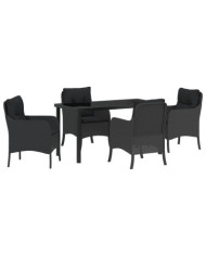 Ensemble de salle à manger de jardin 5 pièces avec coussins Noir Poly Rattan | Mobilier & Déco