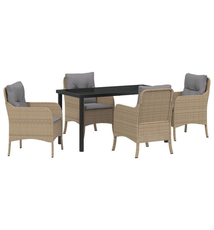 Ensemble de Salle à Manger de Jardin de 5 Pièces avec Coussins Beige Rattan PE | Mobilier & Déco