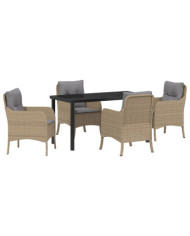 Ensemble de Salle à Manger de Jardin de 5 Pièces avec Coussins Beige Rattan PE | Mobilier & Déco