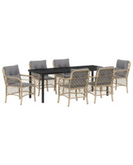 Ensemble de Salle à Manger de Jardin de 7 Pièces avec Coussins Beige Poly Rattan | Mobilier & Déco