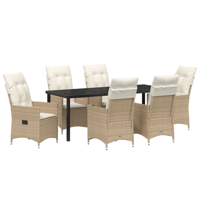 Ensemble de jardin 7 pièces avec coussins Beige Poly Rattan | Mobilier & Déco
