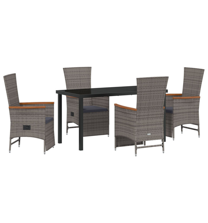 Set de salle à manger de jardin de 5 pièces avec coussins Gris Rotin synthétique | Mobilier & Déco