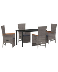 Set de salle à manger de jardin de 5 pièces avec coussins Gris Rotin synthétique | Mobilier & Déco