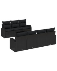 Canapé de Jardin 8 Pièces avec Coussins Rattan Poly Noir, Canapé de Jardin 2 Places avec Rangement et Coussins Rattan Poly Noir 