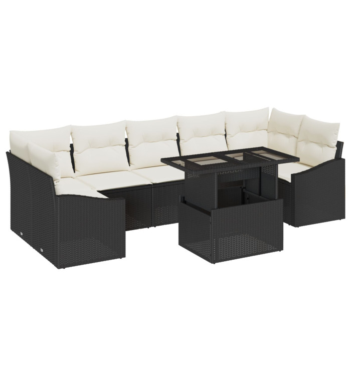 Ensemble de Canapé de Jardin 8 Pièces avec Coussins Noir Poly Rattan | Mobilier & Déco