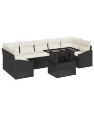 Ensemble de Canapé de Jardin 8 Pièces avec Coussins Noir Poly Rattan | Mobilier & Déco