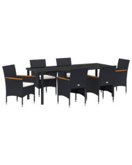 Ensemble de Salle à Manger de Jardin en Poly Rotin Noir de 7 Pièces | Mobilier & Déco