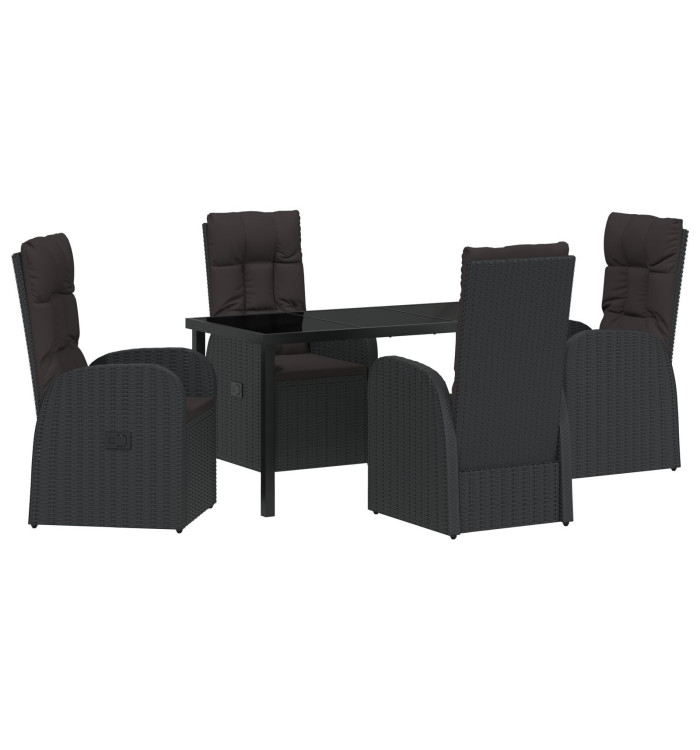 Ensemble de jardin 5 pièces avec coussins noir en rotin poly | Mobilier & Déco