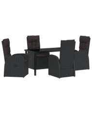 Ensemble de jardin 5 pièces avec coussins noir en rotin poly | Mobilier & Déco