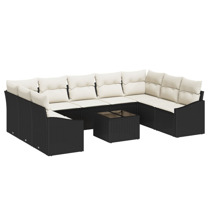 Ensemble de Canapé de Jardin 9 Pièces avec Coussins Marron Poly Rattan | Mobilier & Déco