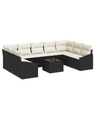 Ensemble de Canapé de Jardin 9 Pièces avec Coussins Marron Poly Rattan | Mobilier & Déco
