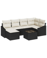 Ensemble de Canapés de Jardin 6 Pièces avec Coussins Rotin Poly Marron | Mobilier & Déco