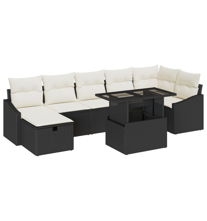 Ensemble de Canapés de Jardin 8 Pièces avec Coussins Noir en Poly Rattan | Mobilier & Déco