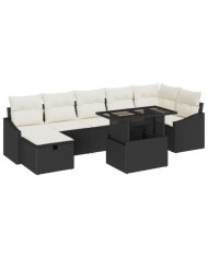 Ensemble de Canapés de Jardin 8 Pièces avec Coussins Noir en Poly Rattan | Mobilier & Déco
