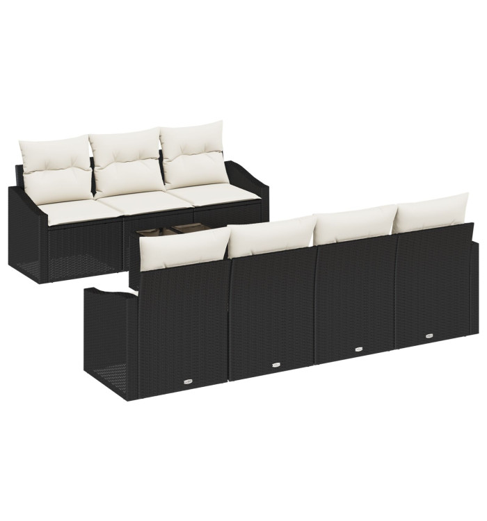 Ensemble de canapé de jardin 8 pièces avec coussins en rattan noir | Mobilier & Déco