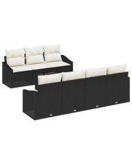 Ensemble de canapé de jardin 8 pièces avec coussins en rattan noir | Mobilier & Déco