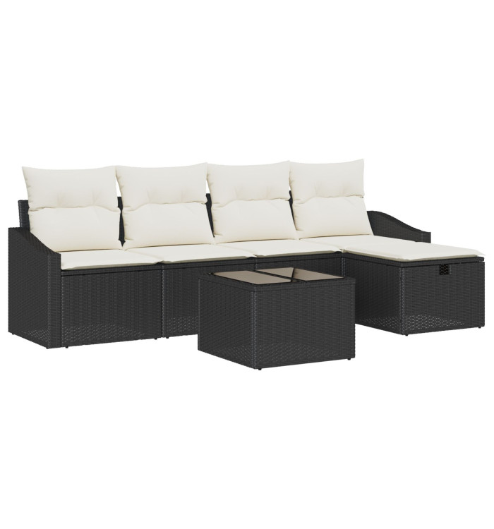Ensemble de canapé de jardin de 6 pièces avec coussins noir en rotin synthétique | Mobilier & Déco