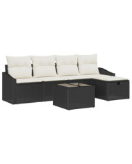 Ensemble de canapé de jardin de 6 pièces avec coussins noir en rotin synthétique | Mobilier & Déco
