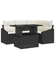 Ensemble de canapé de jardin 5 pièces avec coussins en poly rotin noir de | Mobilier & Déco