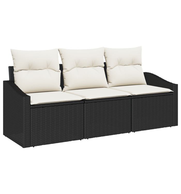 Ensemble de Canapés de Jardin 3 Pièces avec Coussins Noir en Rotin Poly | Mobilier & Déco