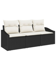 Ensemble de Canapés de Jardin 3 Pièces avec Coussins Noir en Rotin Poly | Mobilier & Déco