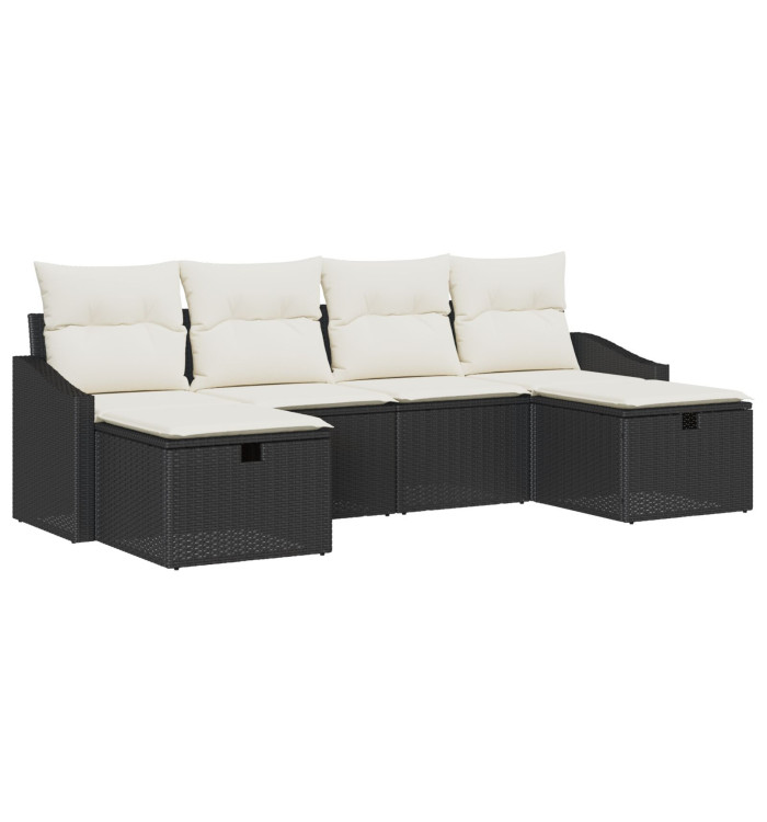 Ensemble de Canapés de Jardin de 6 Pièces avec Coussins Noir Poly Rattan | Mobilier & Déco