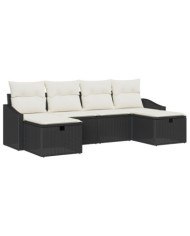 Ensemble de Canapés de Jardin de 6 Pièces avec Coussins Noir Poly Rattan | Mobilier & Déco