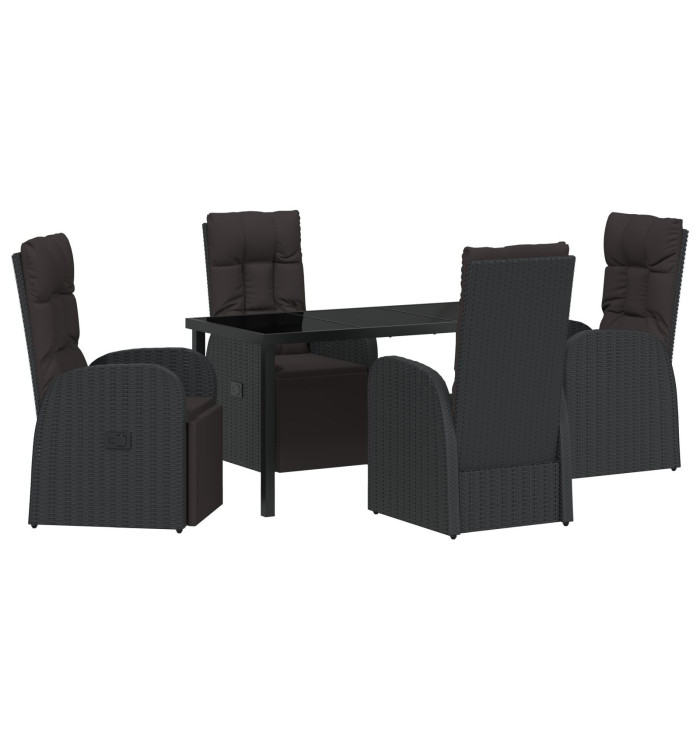 Ensemble de salle à manger de jardin 5 pièces avec coussins - Rotin poly noir | Mobilier & Déco