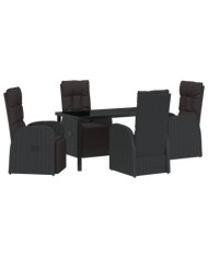 Ensemble de salle à manger de jardin 5 pièces avec coussins - Rotin poly noir | Mobilier & Déco