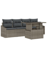 Ensemble de canapés de jardin 5 pièces avec coussins gris en poly rattan | Mobilier & Déco